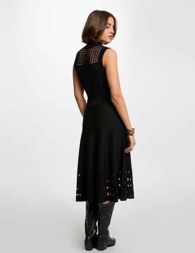 Vestido punto largo ajustado negro mujer