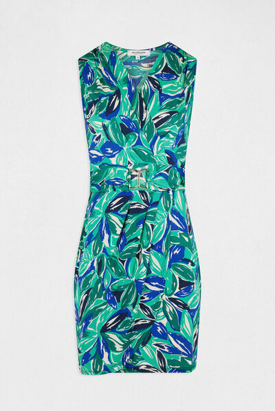 Vestido ajustado estampado vegetal verde mujer