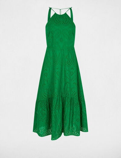 Vestido largo con bordado ingl&eacute;s verde pradera mujer