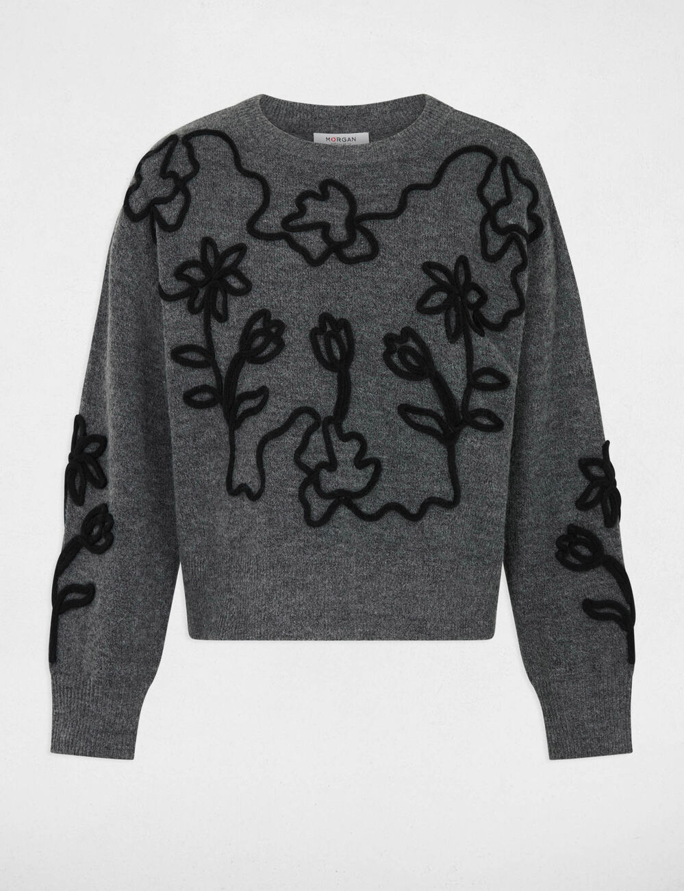 Jersey de cuello redondo fantas&iacute;a gris oscuro mujer