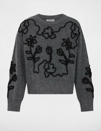 Jersey de cuello redondo fantas&iacute;a gris oscuro mujer