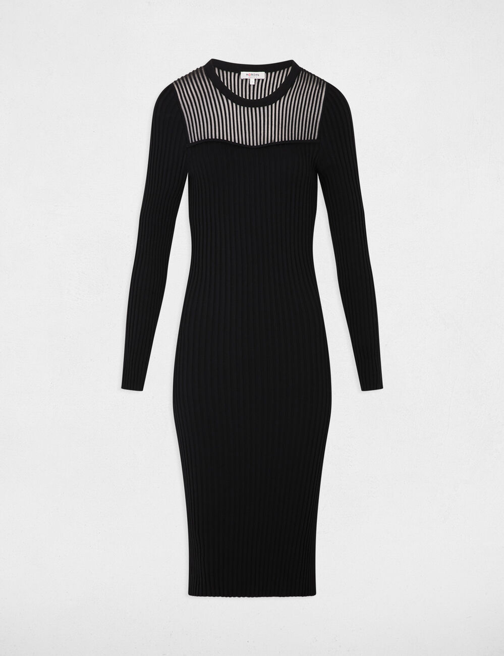 Vestido de punto largo ajustado negro mujer