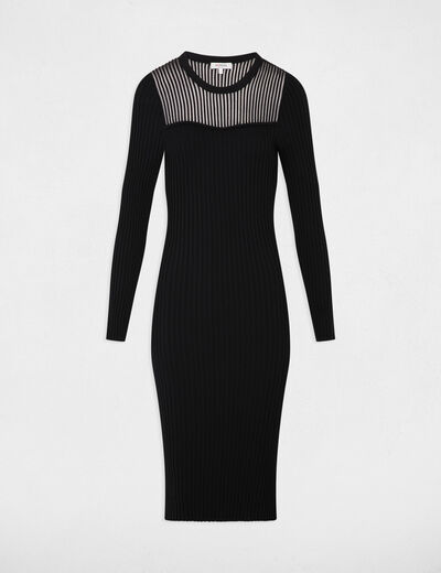 Vestido de punto largo ajustado negro mujer
