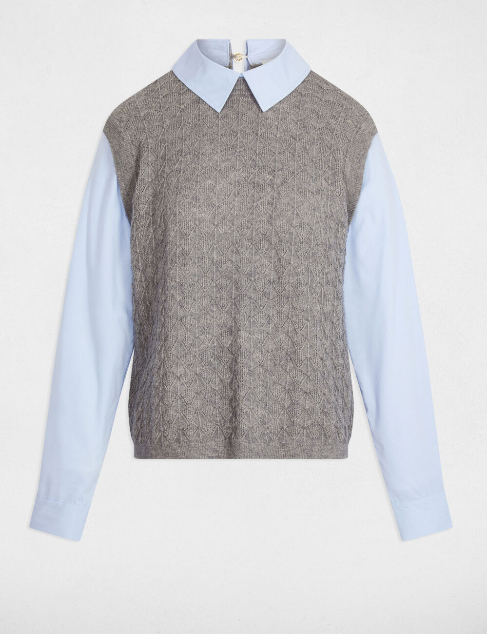 Jersey con cuello de camisa gris claro mujer