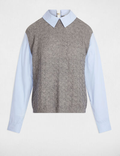 Jersey con cuello de camisa gris claro mujer