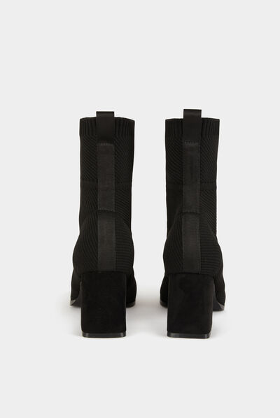 Botines acanalados de tacones cuadrados negro mujer