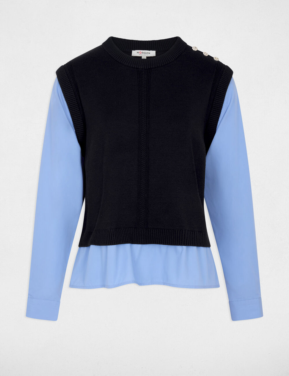 Jersey ajustado con cuello vuelto azul marino mujer