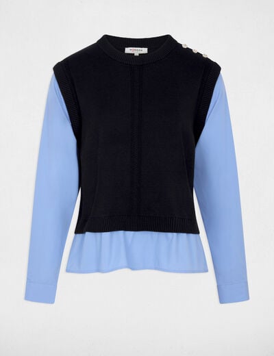 Jersey ajustado con cuello vuelto azul marino mujer