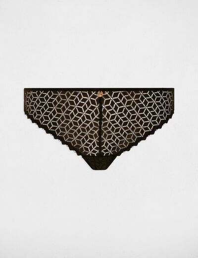 Tanga de encaje negro mujer