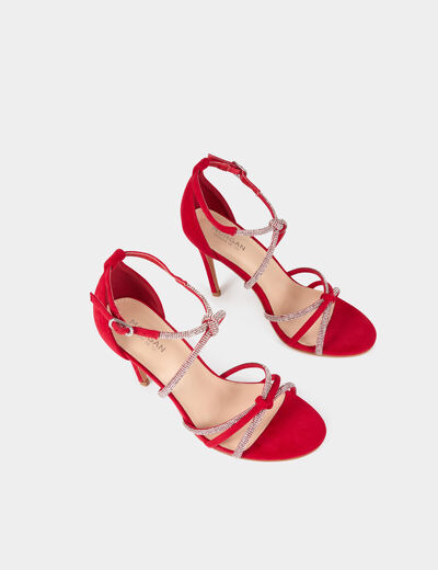 Sandalias de tacón con pulseras strass rojo mujer