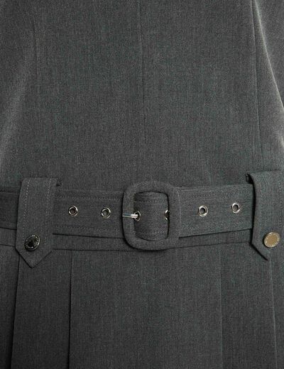 Vestido con cintur&oacute;n y cuello en V gris moyen mujer