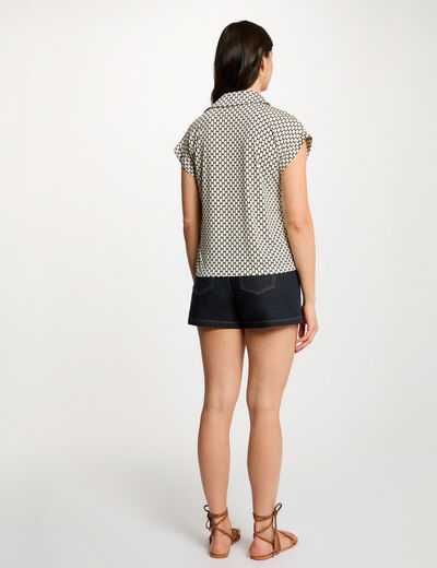 Camisa satinada con cuello vuelto marfil mujer