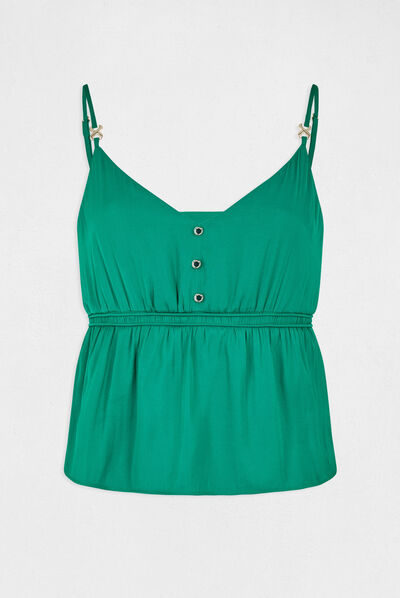Blusa con tirantes finos y adorno verde mujer