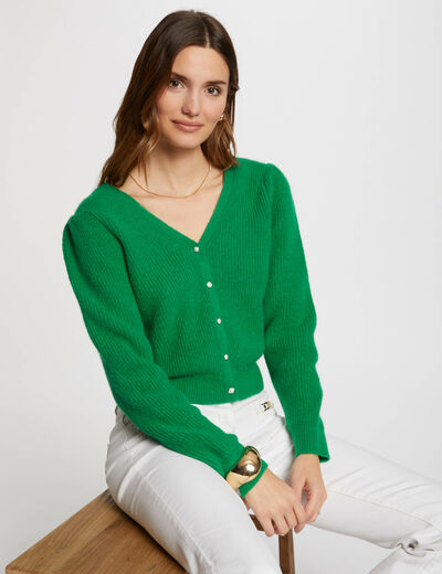 Cárdigan manga larga verde mujer