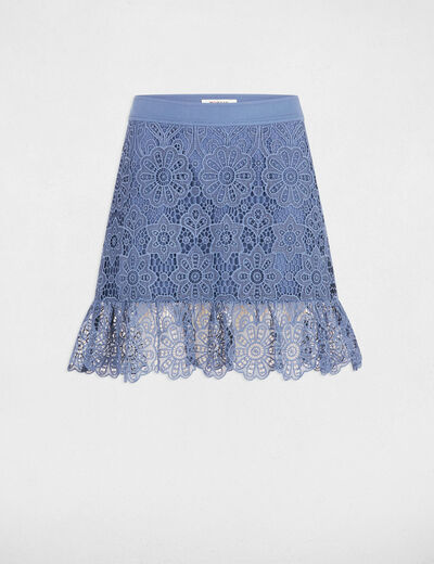 Falda corta encaje y volantes bleu gris mujer