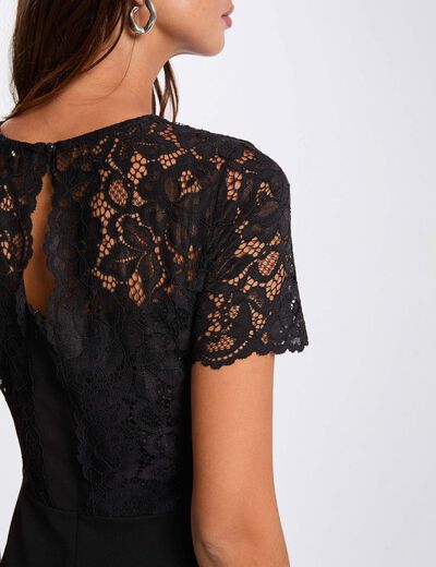 Vestido entallado de encaje negro mujer