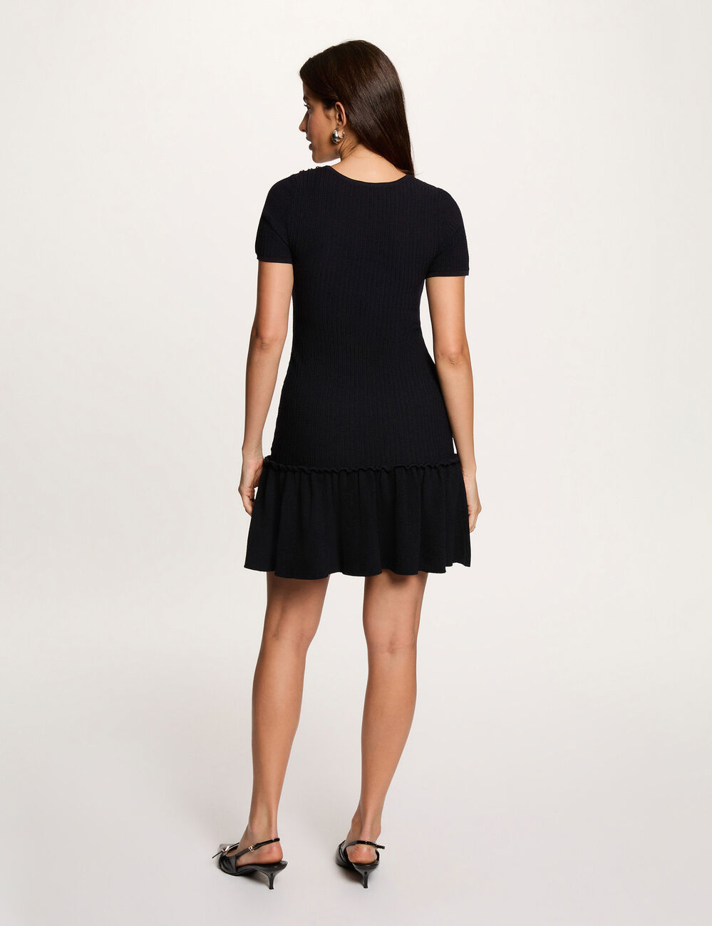 Vestido de punto con cuello en U azul marino mujer