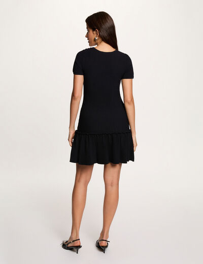 Vestido de punto con cuello en U azul marino mujer