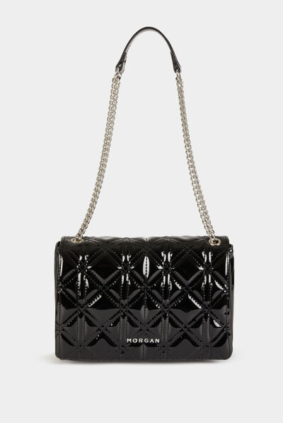 Bolso cartera de mano acolchado charol negro mujer