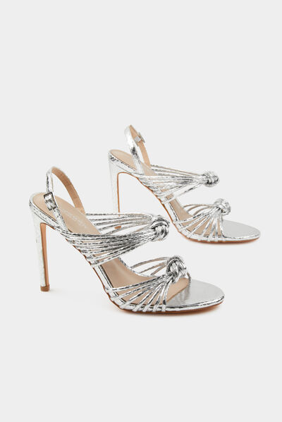 Sandalias de tacón con pulseras anudadas plateado mujer