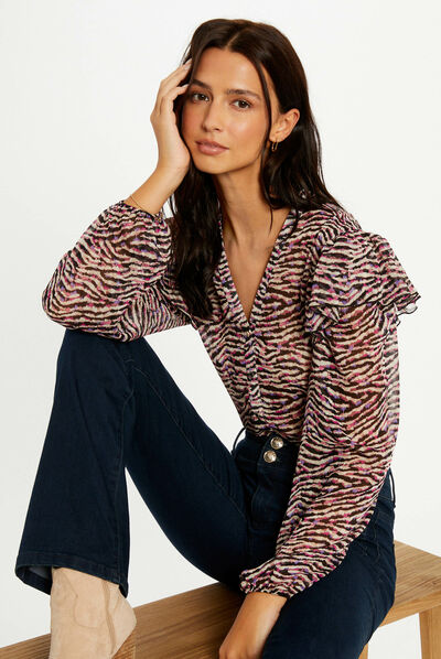 Blusa manga larga estampado animal multico mujer