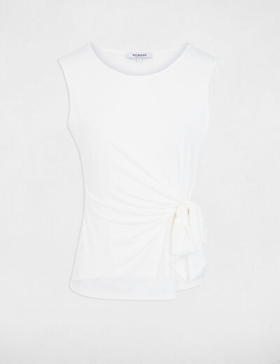 Camiseta sin mangas cuello redondo blanco mujer