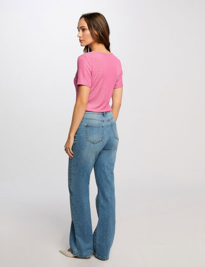 Camiseta manga corta con escote en V rosa mujer