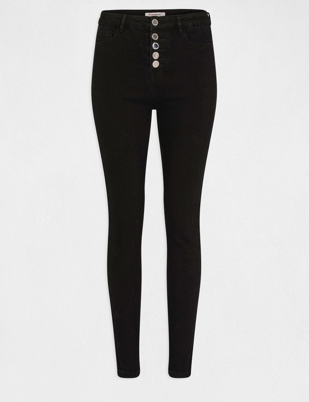 Vaquero skinny talle est&aacute;ndar abotonado negro mujer