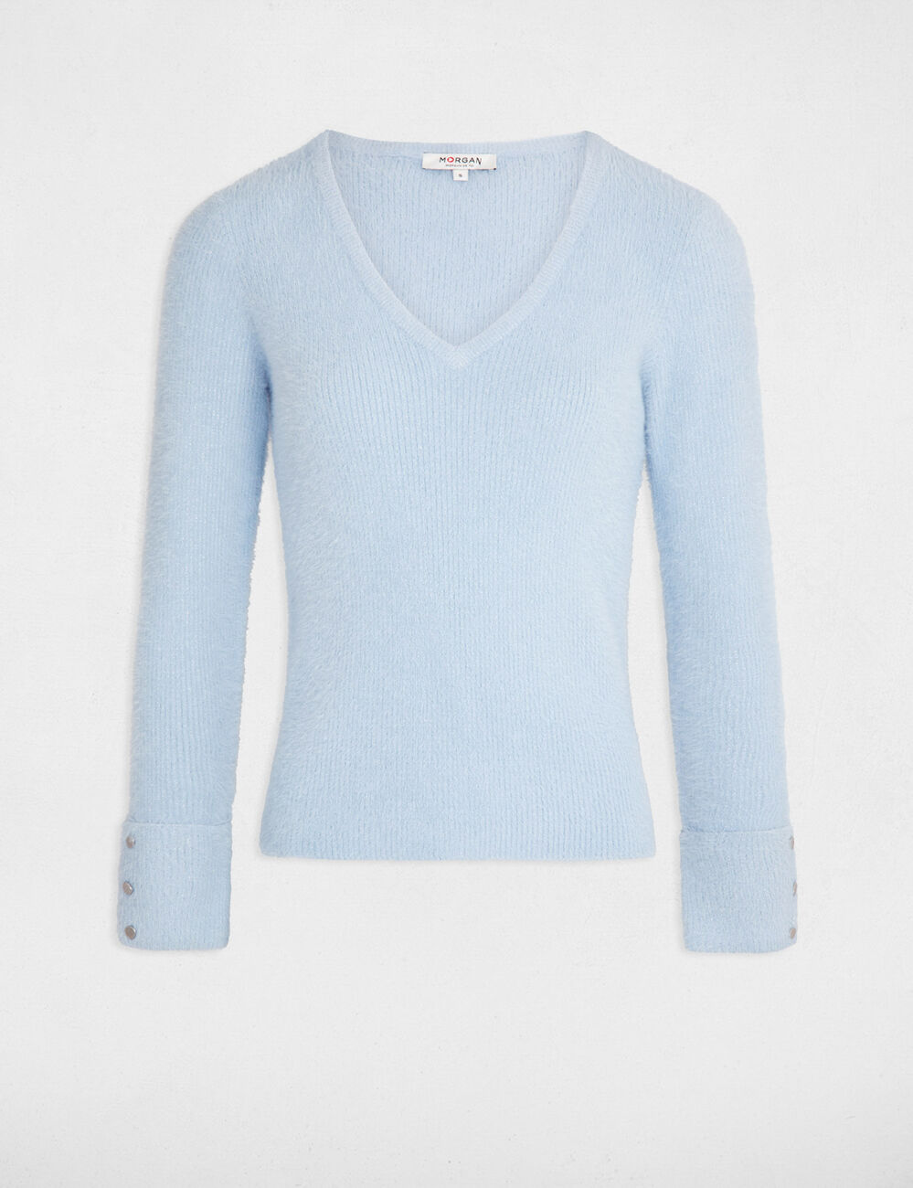 Jersey manga larga con escote en V azul mujer