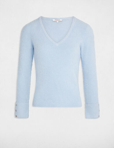 jersey manga larga con escote en v azul mujer Jersey manga larga con escote en V azul mujer