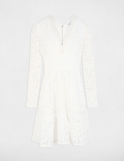 Vestido acampanado encaje blanco mujer