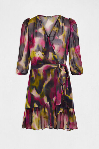 Vestido cruzado estampado abstracto multico mujer