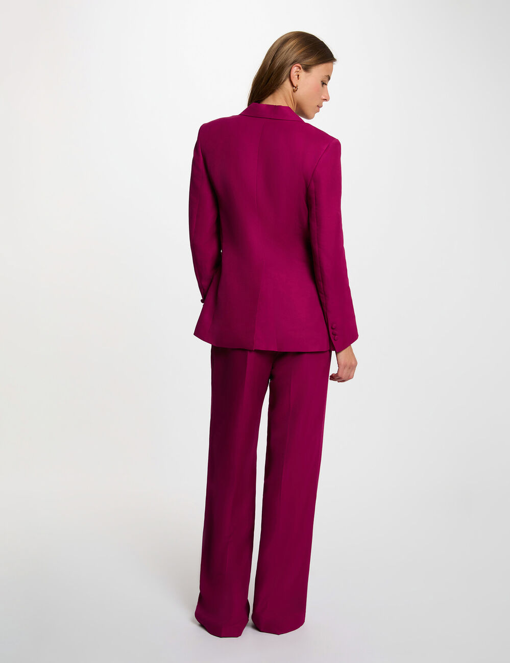 Pantal&oacute;n ancho de tiro alto ciruela mujer