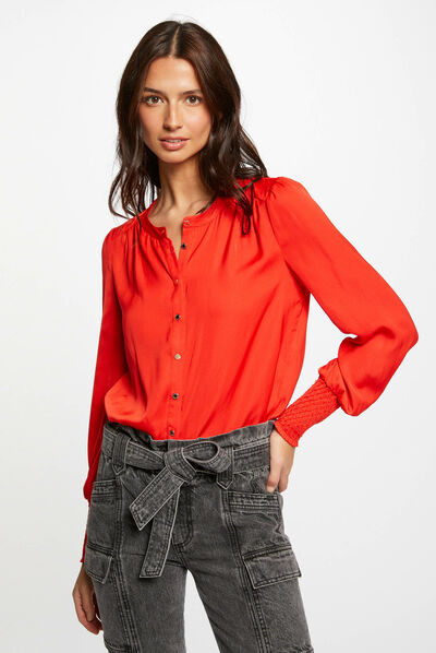 Camisa manga larga con cuello redondo orange mujer