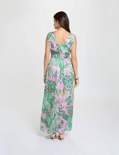 Vestido largo con cuello en V multicolor mujer