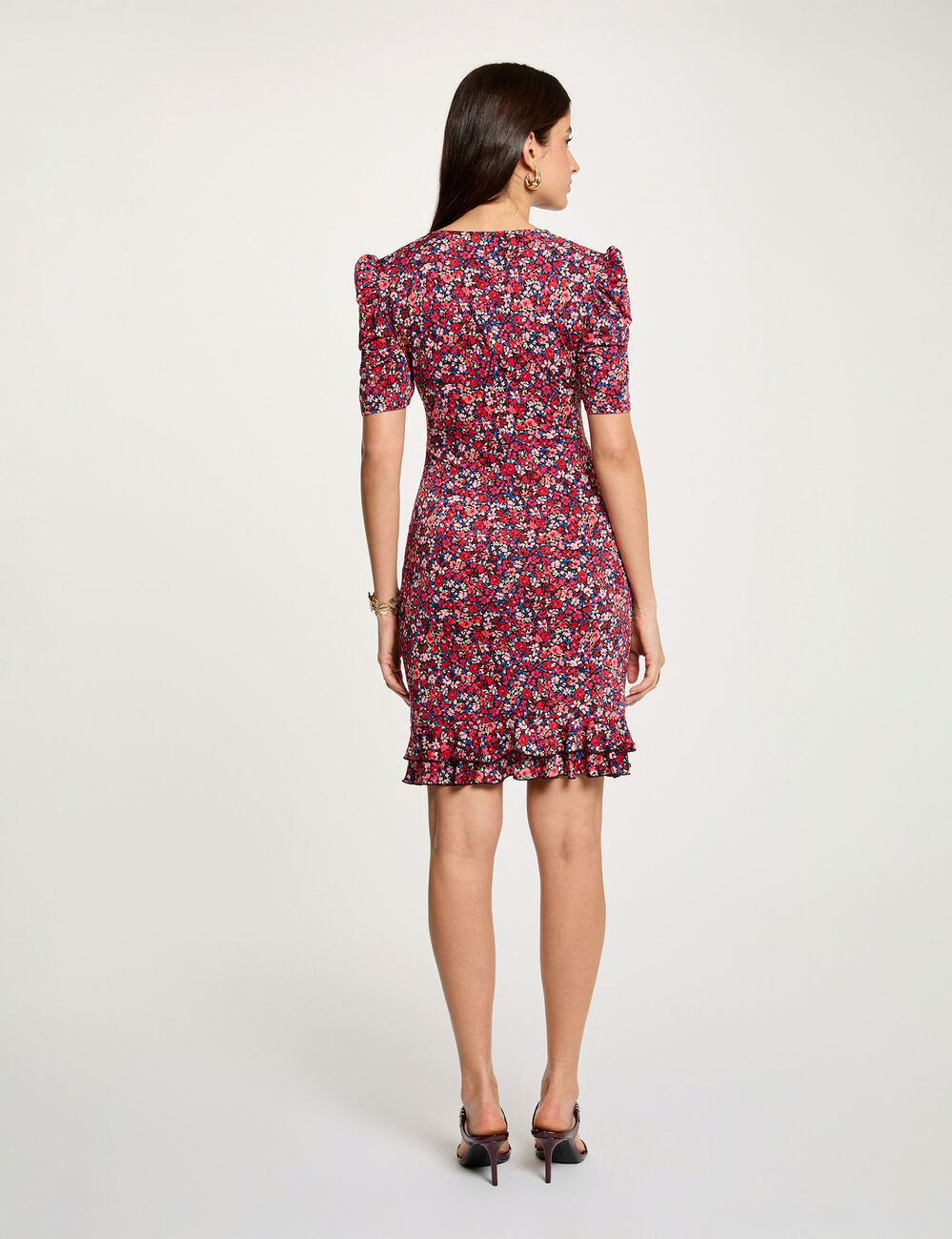 Vestido corto con mangas abullonadas multicolor mujer