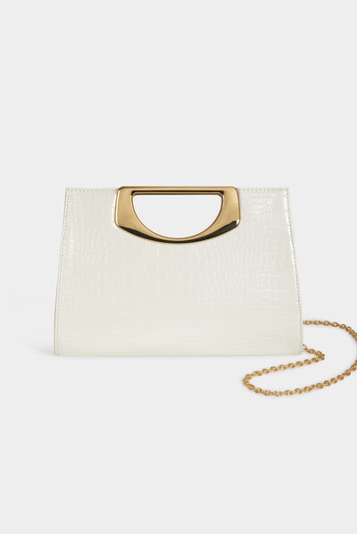 Bolso cartera de mano efecto cocodrilo blanco mujer