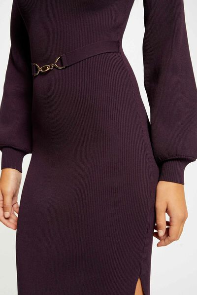 Vestido de punto largo ajustado ciruela mujer
