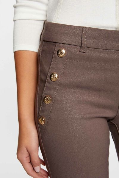 Pantal¿n skinny mojado con botones topo mujer