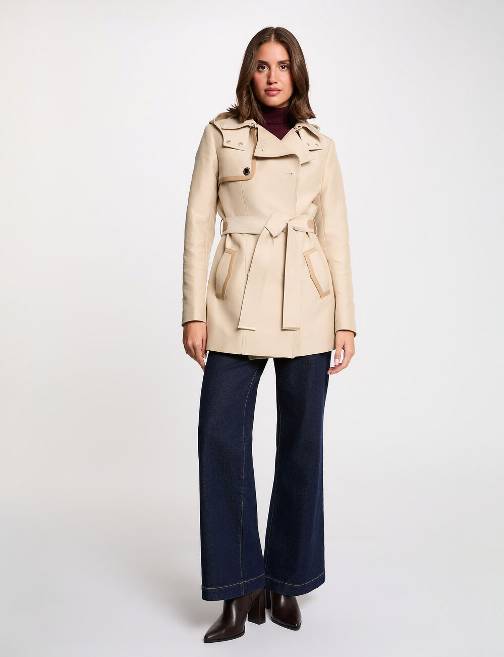 Trench medio con capucha beige mujer