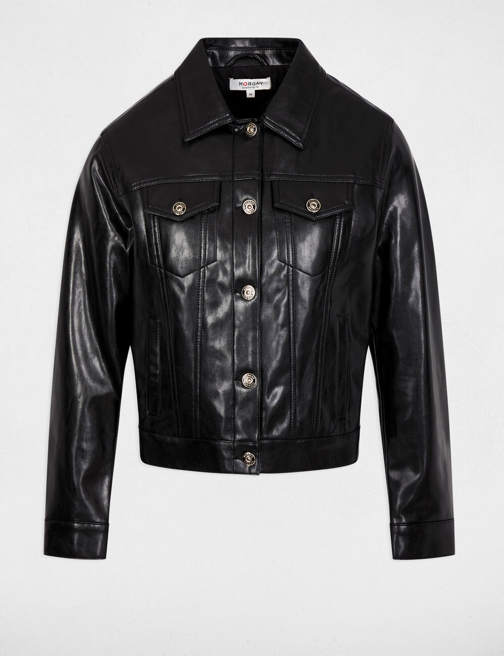 Chaqueta acolchada de cuero sint&eacute;tico negro mujer