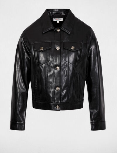 Chaqueta acolchada de cuero sint&eacute;tico negro mujer