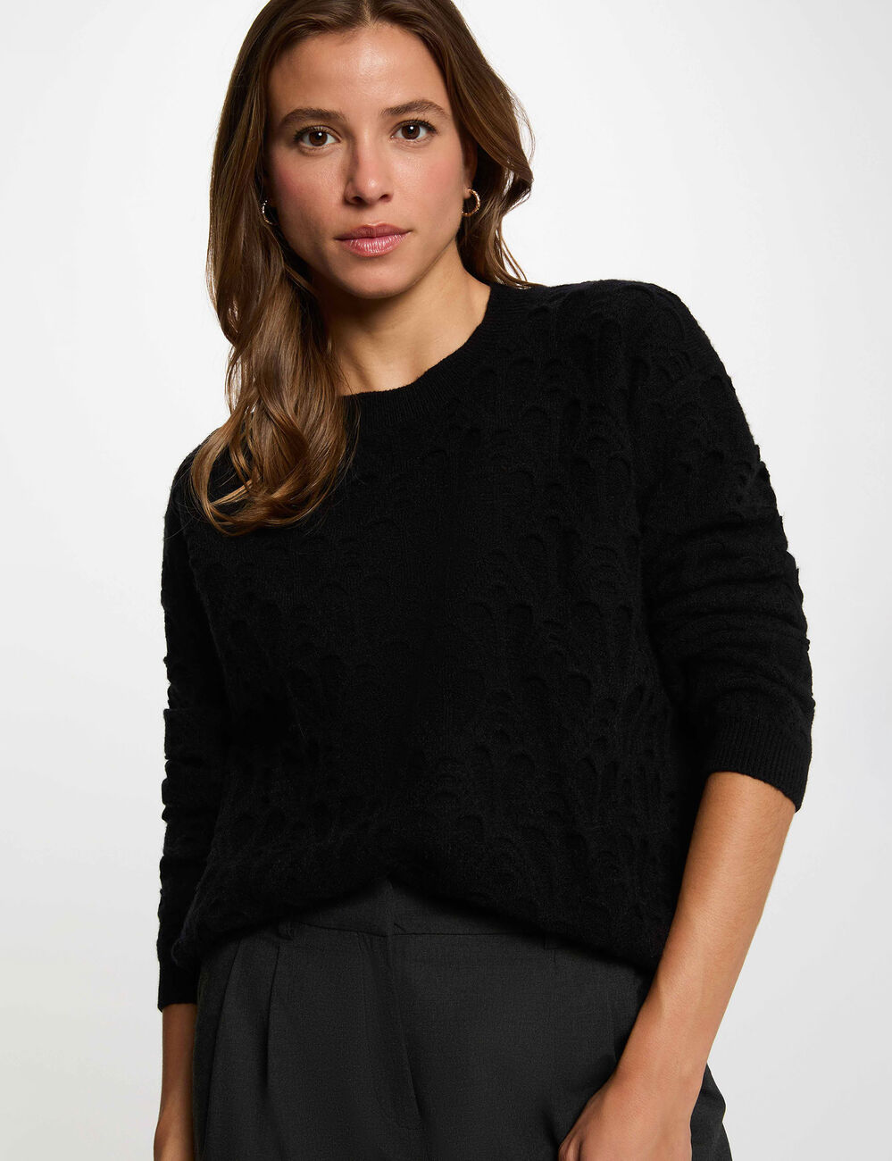 Jersey cuello redondo fantas&iacute;a negro mujer