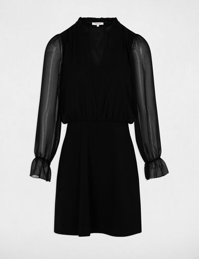 Vestido corto de gasa negro mujer