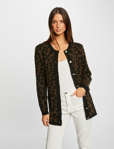 Cárdigan estampado de leopardo negro mujer
