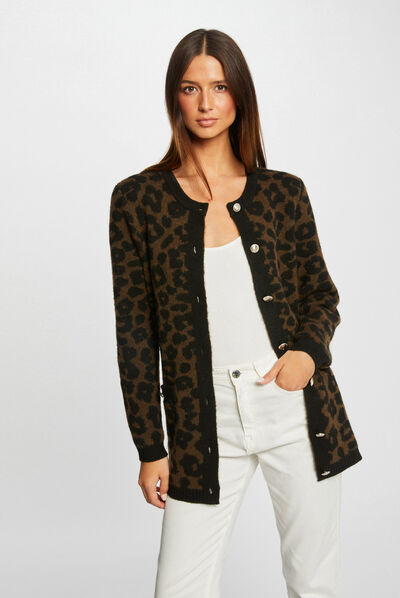 Cárdigan estampado de leopardo negro mujer