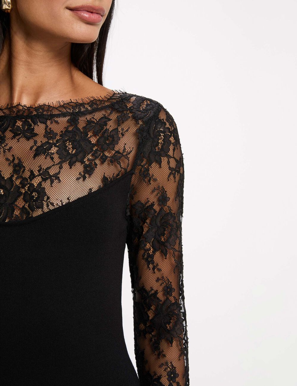 Vestido de punto con encaje negro mujer
