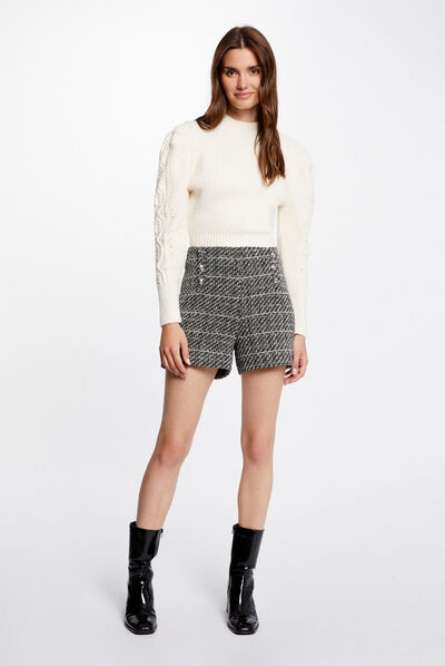 Jersey manga larga con cuello alto marfil mujer