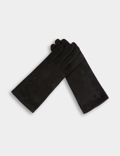 Guantes de ante con strass negro mujer