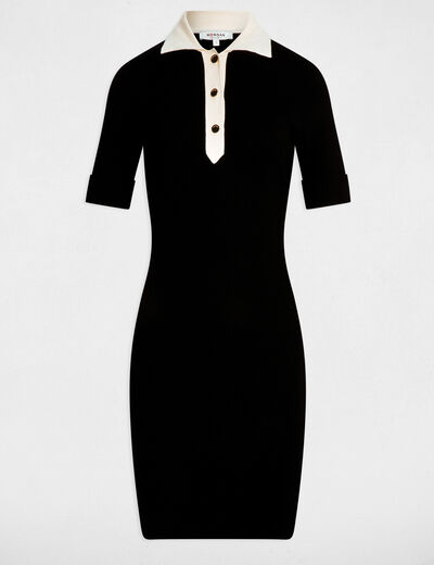 Vestido punto corto entallado negro mujer